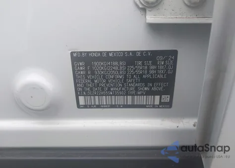 2025 Honda Hr-V Awd Sport z USA, uszkodzony, nr VIN 3CZRZ2H55SM735902